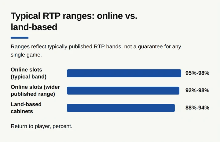 Bar chart comparing typical RTP ranges for online slots and land-based cabinets