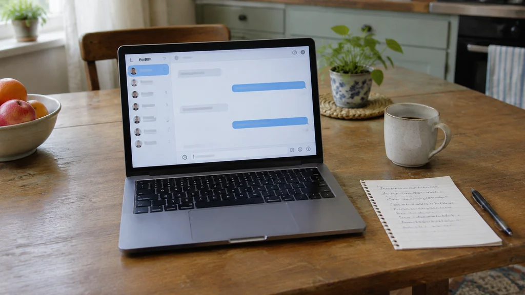 Laptop with a live chat window and a handwritten account note
